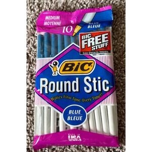 BIC Round Stic Pens 10 Pack Blue Medium NEW 1994 Vintage Made in USA GSMP10